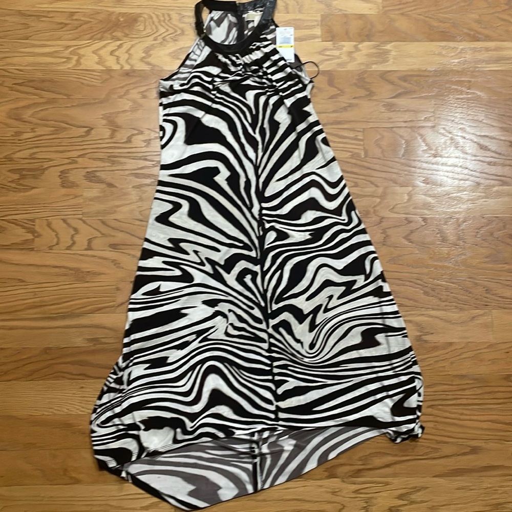NWT Michael Kors Zebra Print Halter Dress size M brown & white